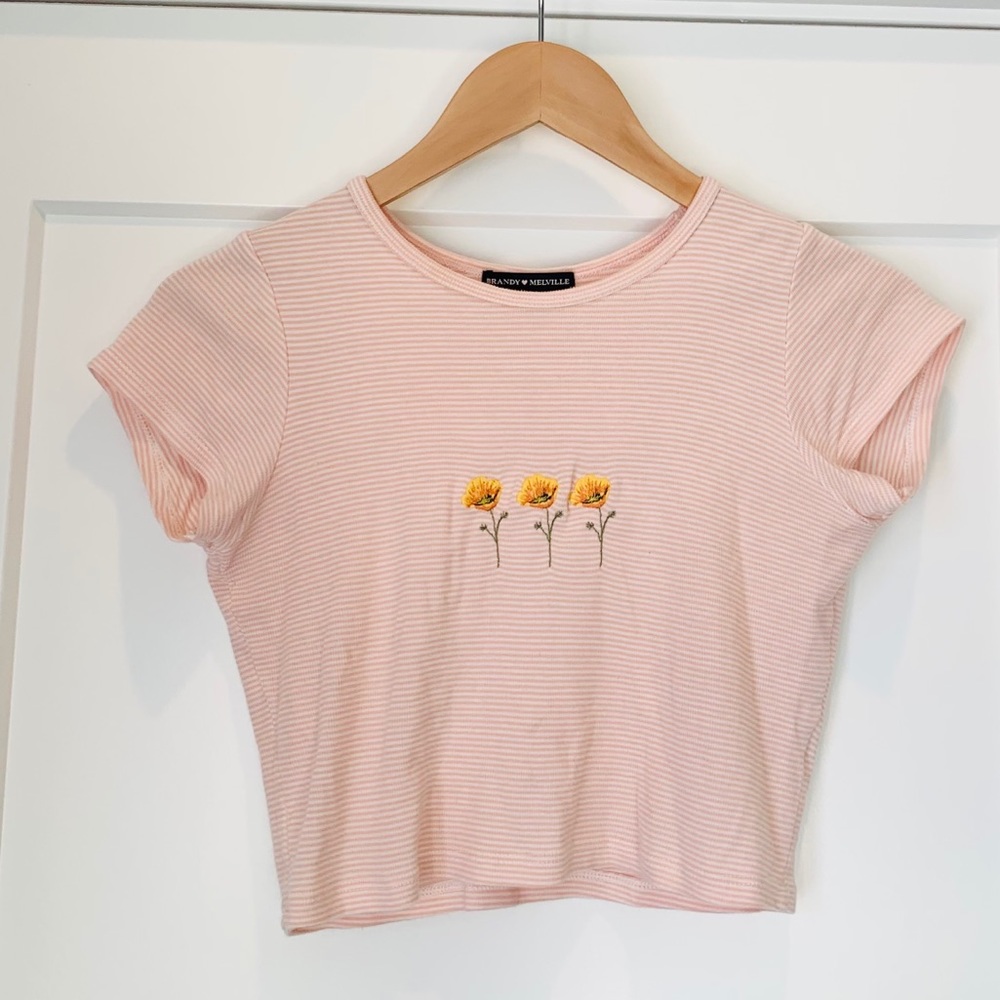 Brandy Melville embroidered poppy/floral top